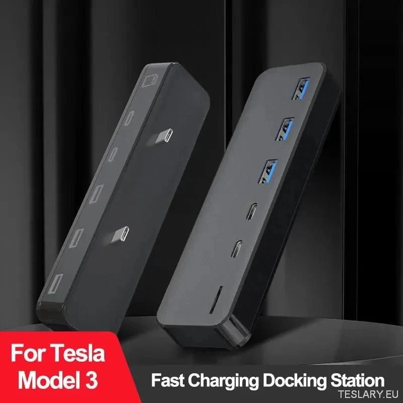 Docking Station pro Tesla Model 3 Y USB Hub 27W Inteligentní rychlé nabíjení 6 ve 2 typu-C micro SD model3 Modely 2021-2023